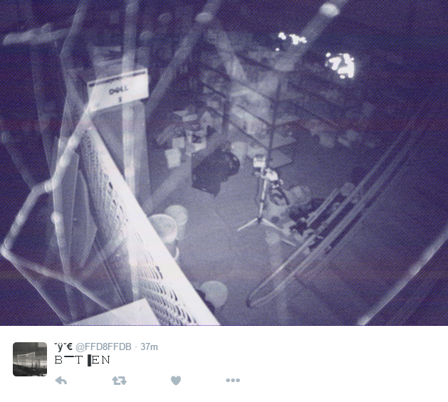 Minnesota programmer Derek Arnold made a bot called @FFD8FFDB that tweets color-processed stills from obscure security cameras.