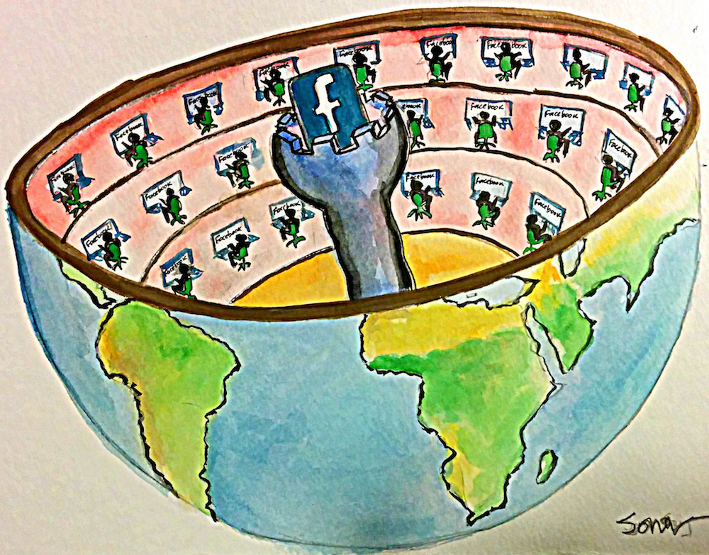 Facebook as a global panopticon. Artwork by Joelle L.